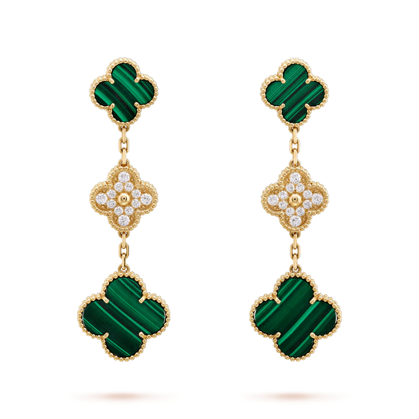[Rosla]CLOVER EARRINGS GOLD MALACHITE DIAMOND 3 MOTIF