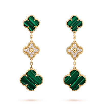 [Rosla]CLOVER EARRINGS GOLD MALACHITE DIAMOND 3 MOTIF