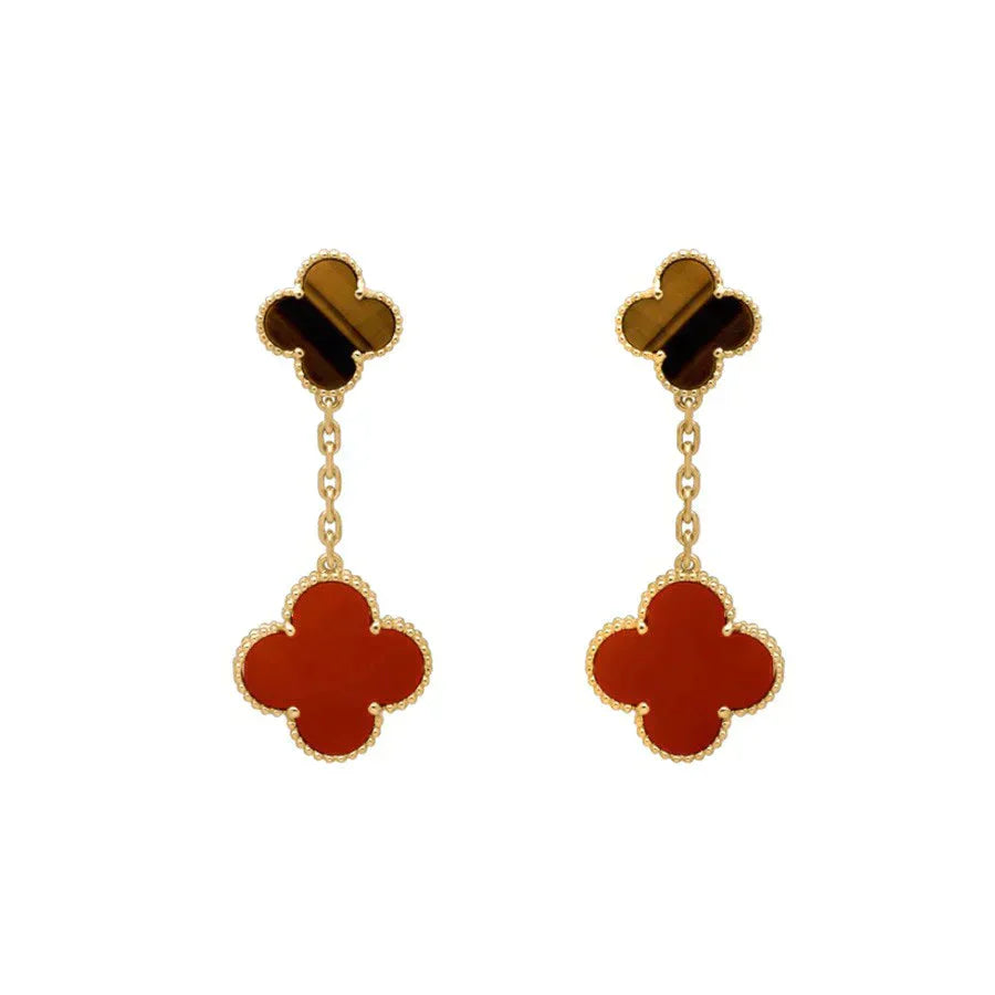 [Rosla]CLOVER  2 MOTIF  TIGER EYE CARNELIAN EARRINGS