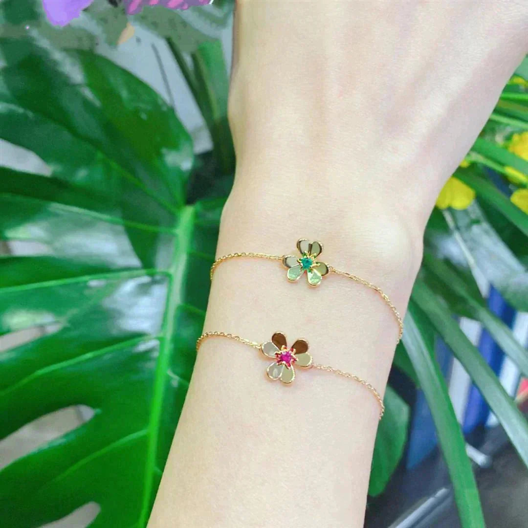[Rosla]FRIVOLE GOLD FLOWER PINK MALACHITE BRACELET