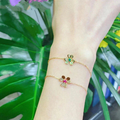 [Rosla]FRIVOLE GOLD FLOWER PINK MALACHITE BRACELET