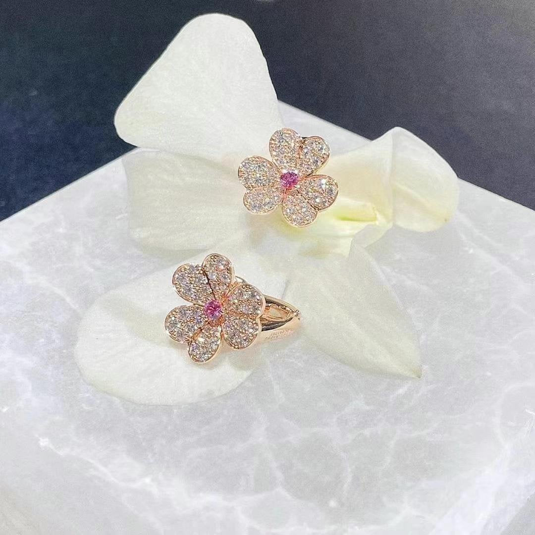 [Rosla]FRIVOLE PINK GOLD FLOWER DIAMOND EARRINGS