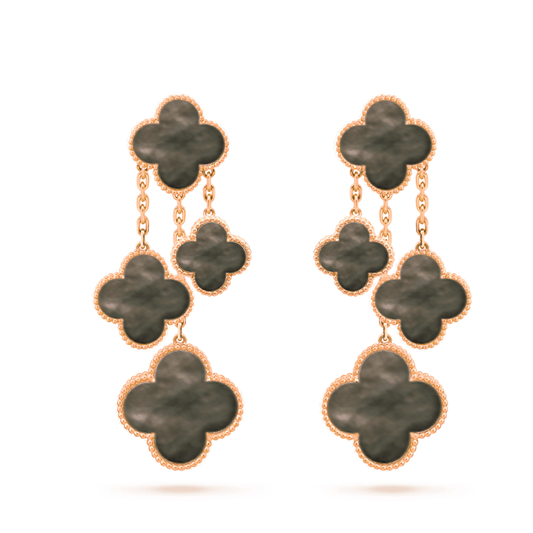 [Rosla]CLOVER EARRINGS DARK MOP 4 MOTIFS ROSE GOLD