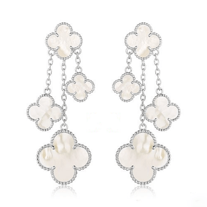 [Rosla]CLOVER EARRINGS WHITE MOP 4 MOTIFS SILVER