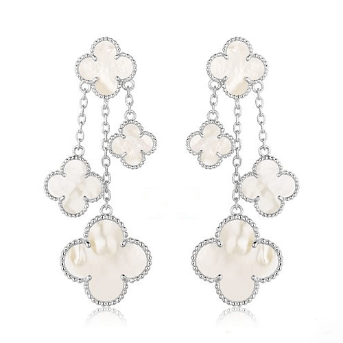 [Rosla]CLOVER EARRINGS WHITE MOP 4 MOTIFS SILVER