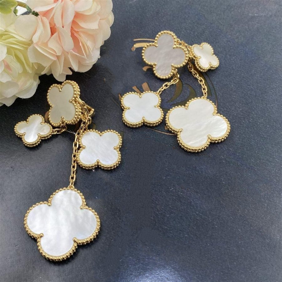 [Rosla]CLOVER EARRINGS WHITE MOP 4 MOTIFS GOLD