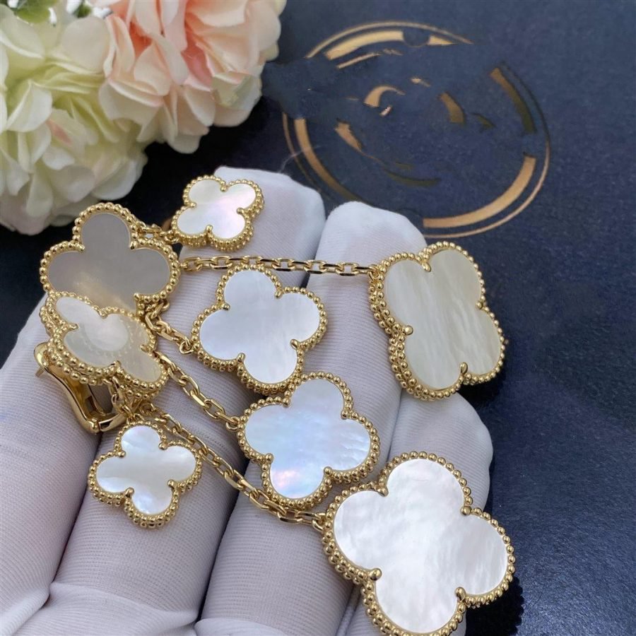 [Rosla]CLOVER EARRINGS WHITE MOP 4 MOTIFS GOLD