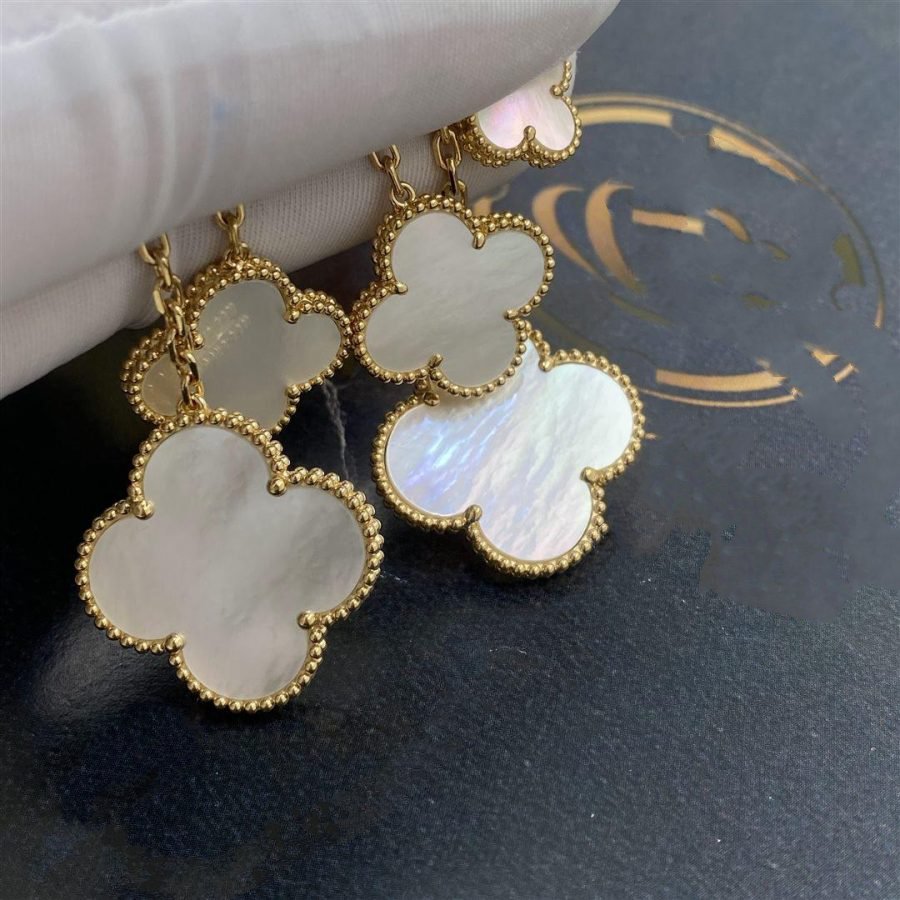 [Rosla]CLOVER EARRINGS WHITE MOP 4 MOTIFS GOLD