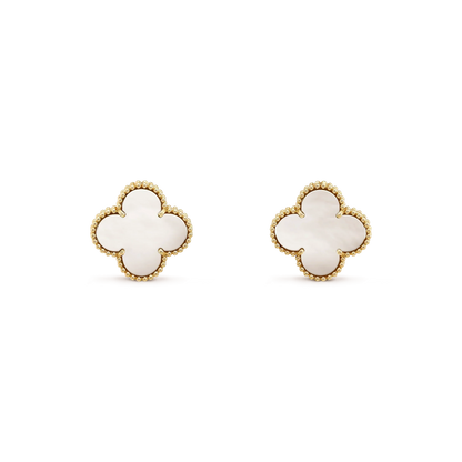 [Rosla]CLOVER MEDIUM 1 MOTIFS  WHITE MOP STUD EARRINGS