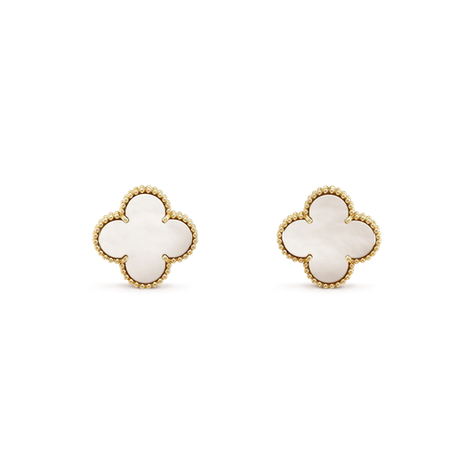 [Rosla]CLOVER MEDIUM 1 MOTIFS  WHITE MOP STUD EARRINGS