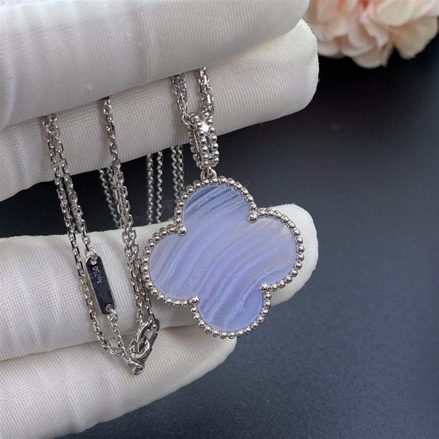 [Rosla]CLOVER SILVER CHALCEDONY BIG CLOVER NECKLACE