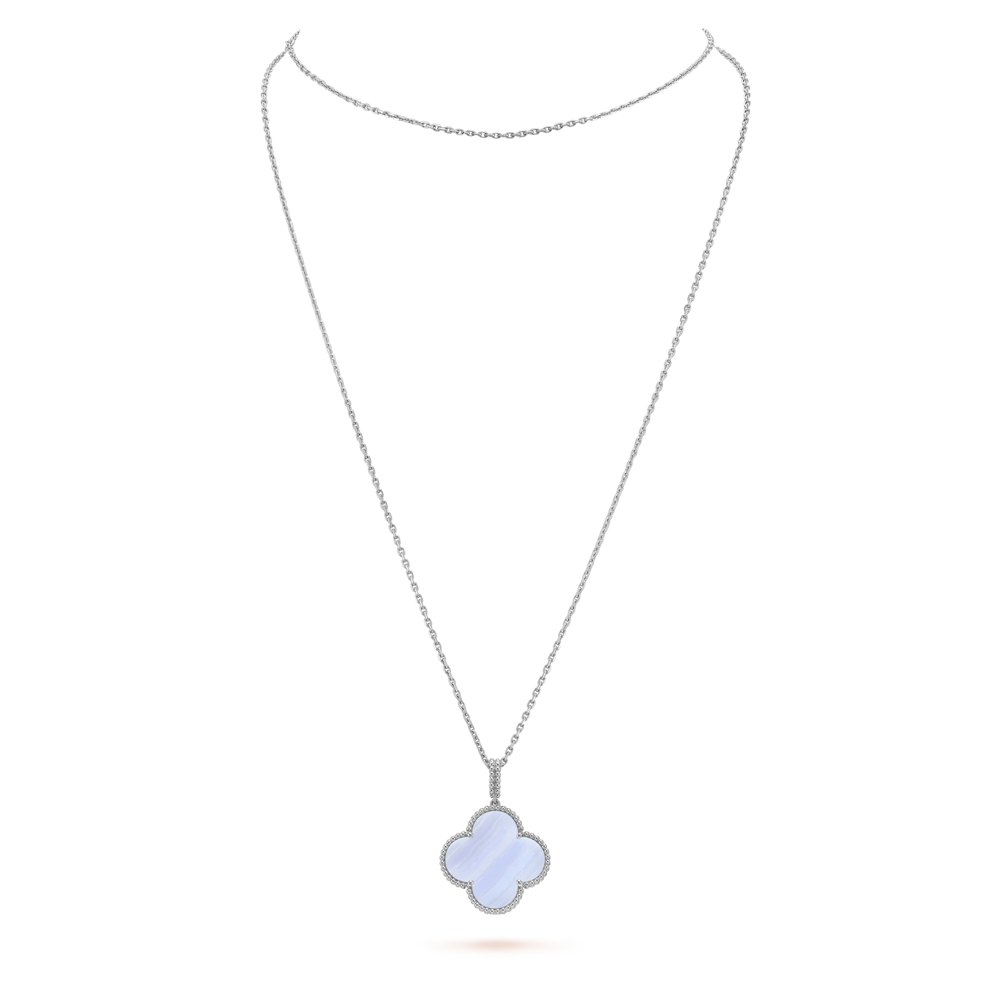 [Rosla]CLOVER SILVER CHALCEDONY BIG CLOVER NECKLACE