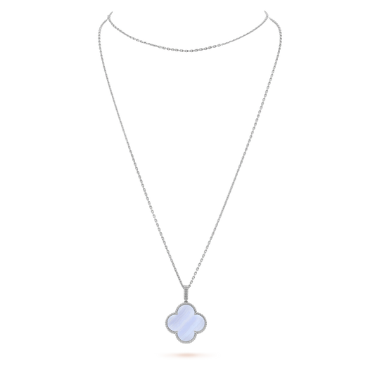 [Rosla]CLOVER SILVER CHALCEDONY BIG CLOVER NECKLACE