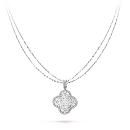 [Rosla]CLOVER 25MM SILVER FULL DIAMOND BIG CLOVER NECKLACE