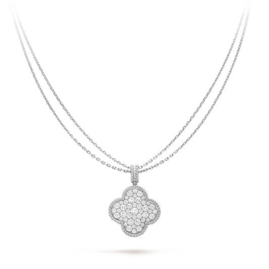 [Rosla]CLOVER 25MM SILVER FULL DIAMOND BIG CLOVER NECKLACE