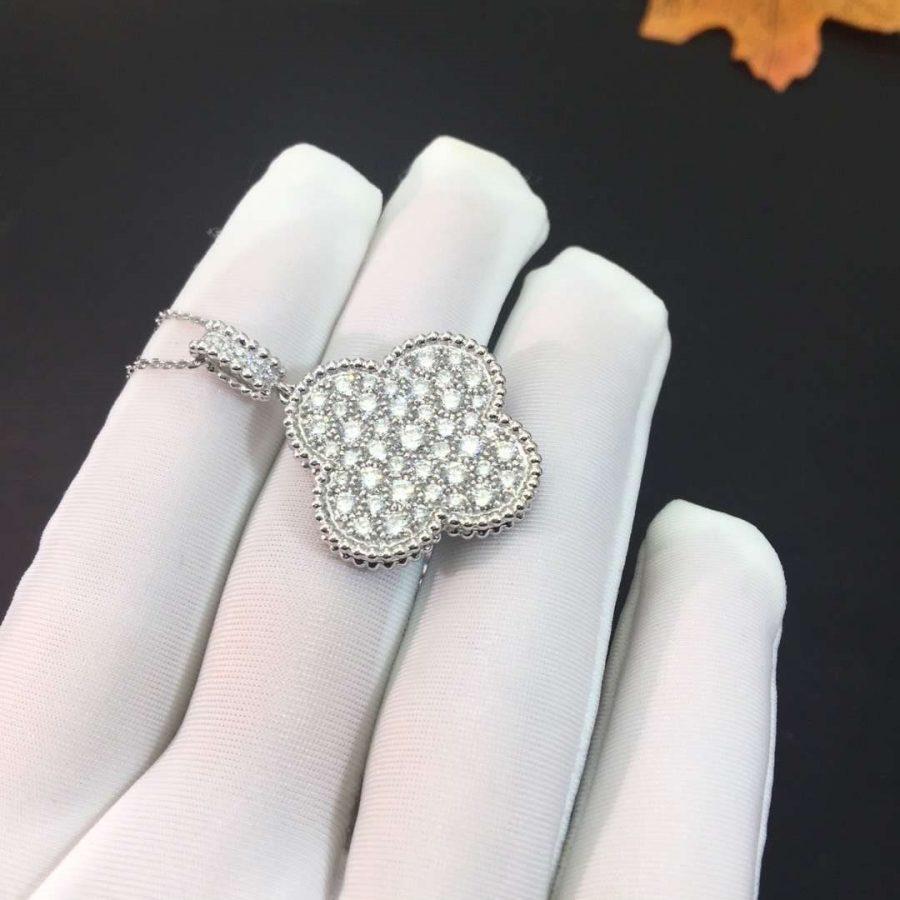 [Rosla]CLOVER 25MM SILVER FULL DIAMOND BIG CLOVER NECKLACE