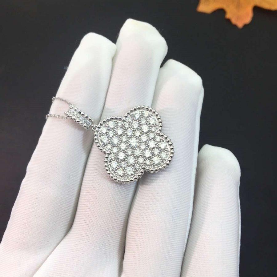 [Rosla]CLOVER 25MM SILVER FULL DIAMOND BIG CLOVER NECKLACE