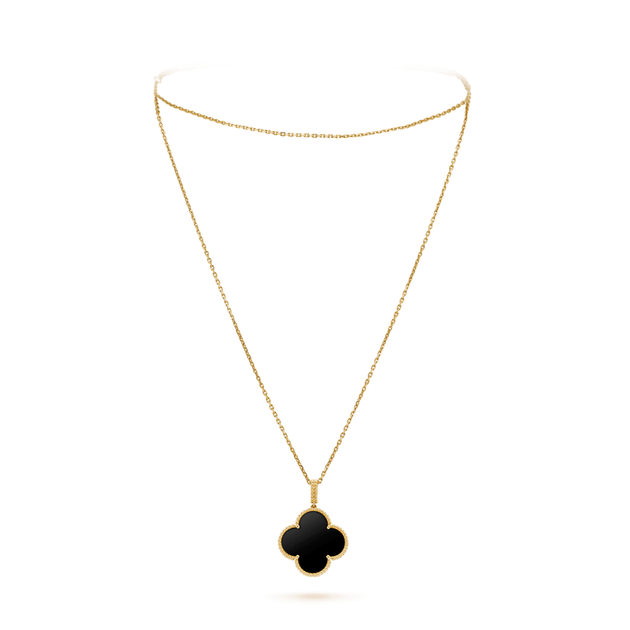 [Rosla]CLOVER 25MM GOLD ONYX BIG CLOVER NECKLACE