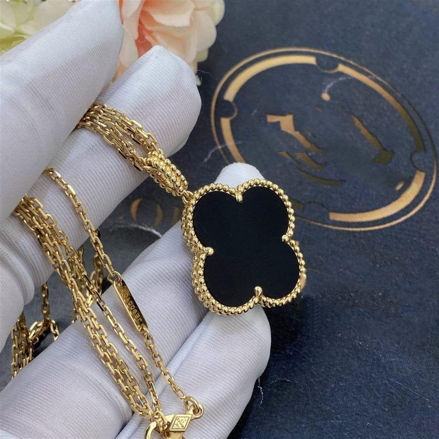 [Rosla]CLOVER 25MM GOLD ONYX BIG CLOVER NECKLACE