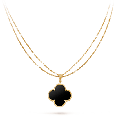 [Rosla]CLOVER 25MM GOLD ONYX BIG CLOVER NECKLACE