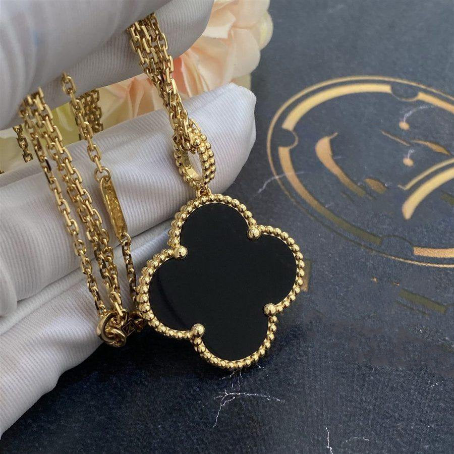 [Rosla]CLOVER 25MM GOLD ONYX BIG CLOVER NECKLACE