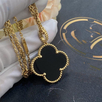 [Rosla]CLOVER 25MM GOLD ONYX BIG CLOVER NECKLACE
