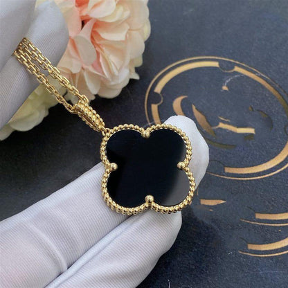 [Rosla]CLOVER 25MM GOLD ONYX BIG CLOVER NECKLACE