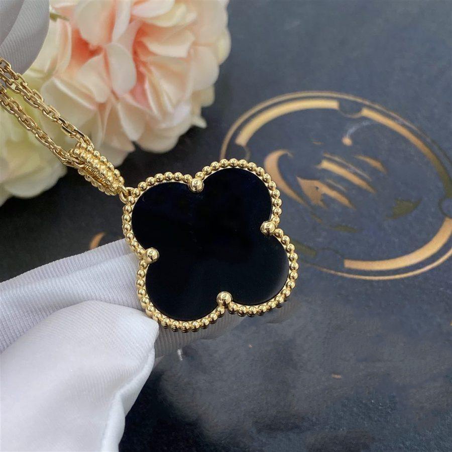 [Rosla]CLOVER 25MM GOLD ONYX BIG CLOVER NECKLACE