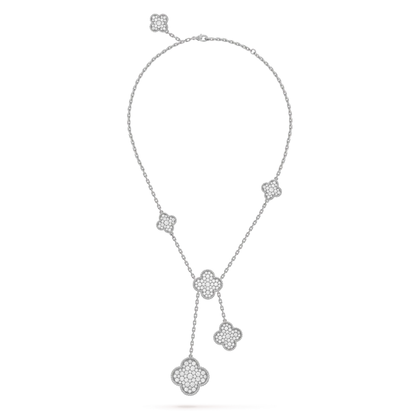 [Rosla]CLOVER 5 MOTIFS SILVER DIAMONDS NECKLACE