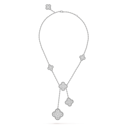 [Rosla]CLOVER 5 MOTIFS SILVER DIAMONDS NECKLACE