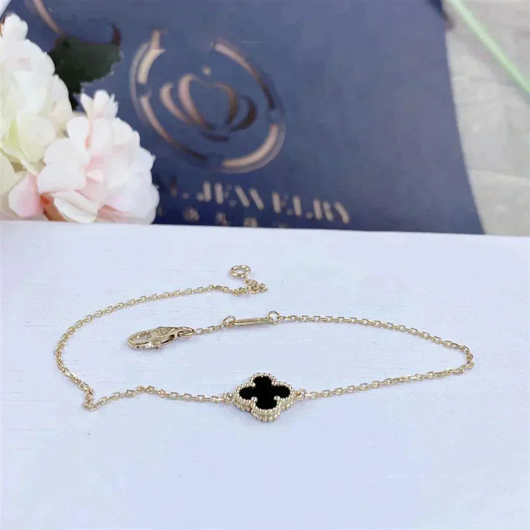 [Rosla]CLOVER ONYX SINGLE FLOWER BRACELET