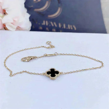 [Rosla]CLOVER ONYX SINGLE FLOWER BRACELET