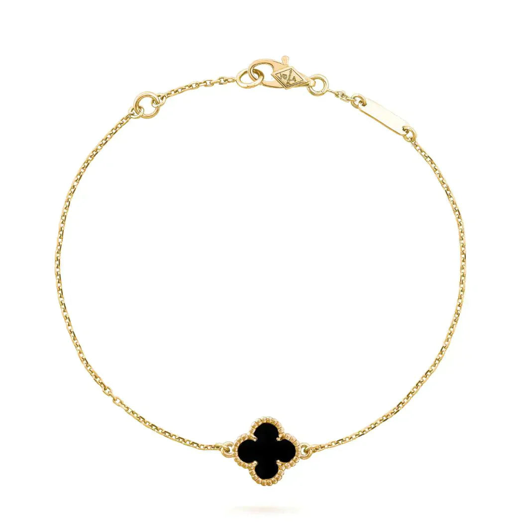 [Rosla]CLOVER ONYX SINGLE FLOWER BRACELET