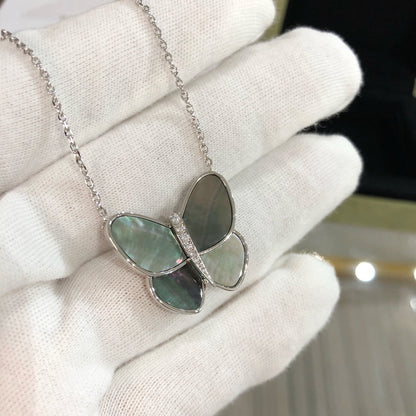 [Rosla]LARGE BUTTERFLY SILVER PENDANT DIAMOND NECKLACE