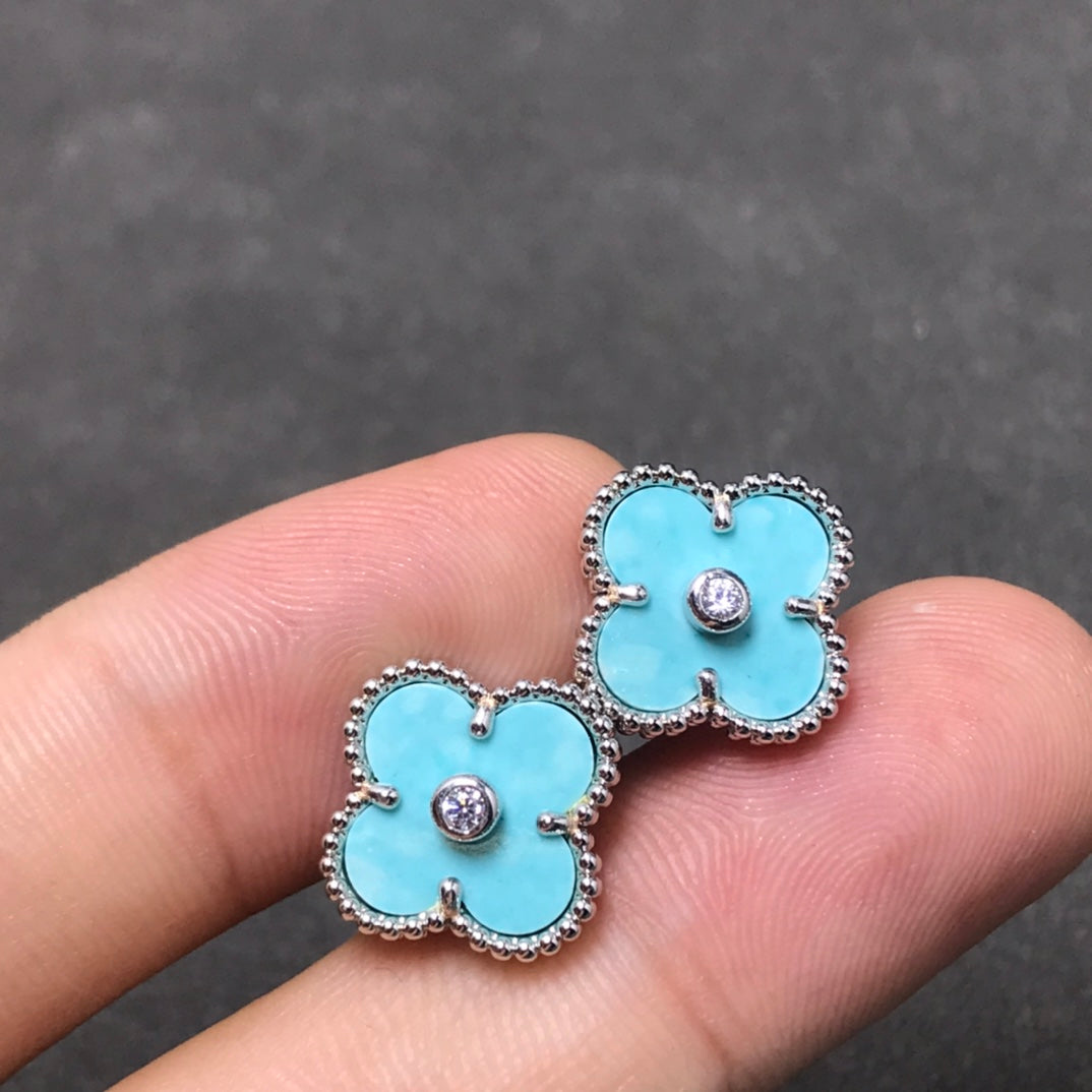 [Rosla]CLOVER 1 DIAMOND BLUE SKY SILVER EARRINGS