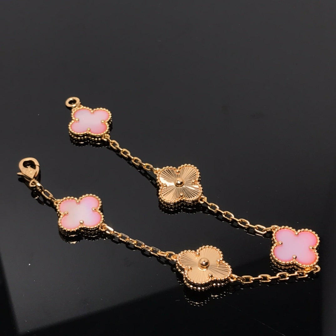 [Rosla]CLOVER BRACELET 5 MOTIF PINK AND PINK GOLD