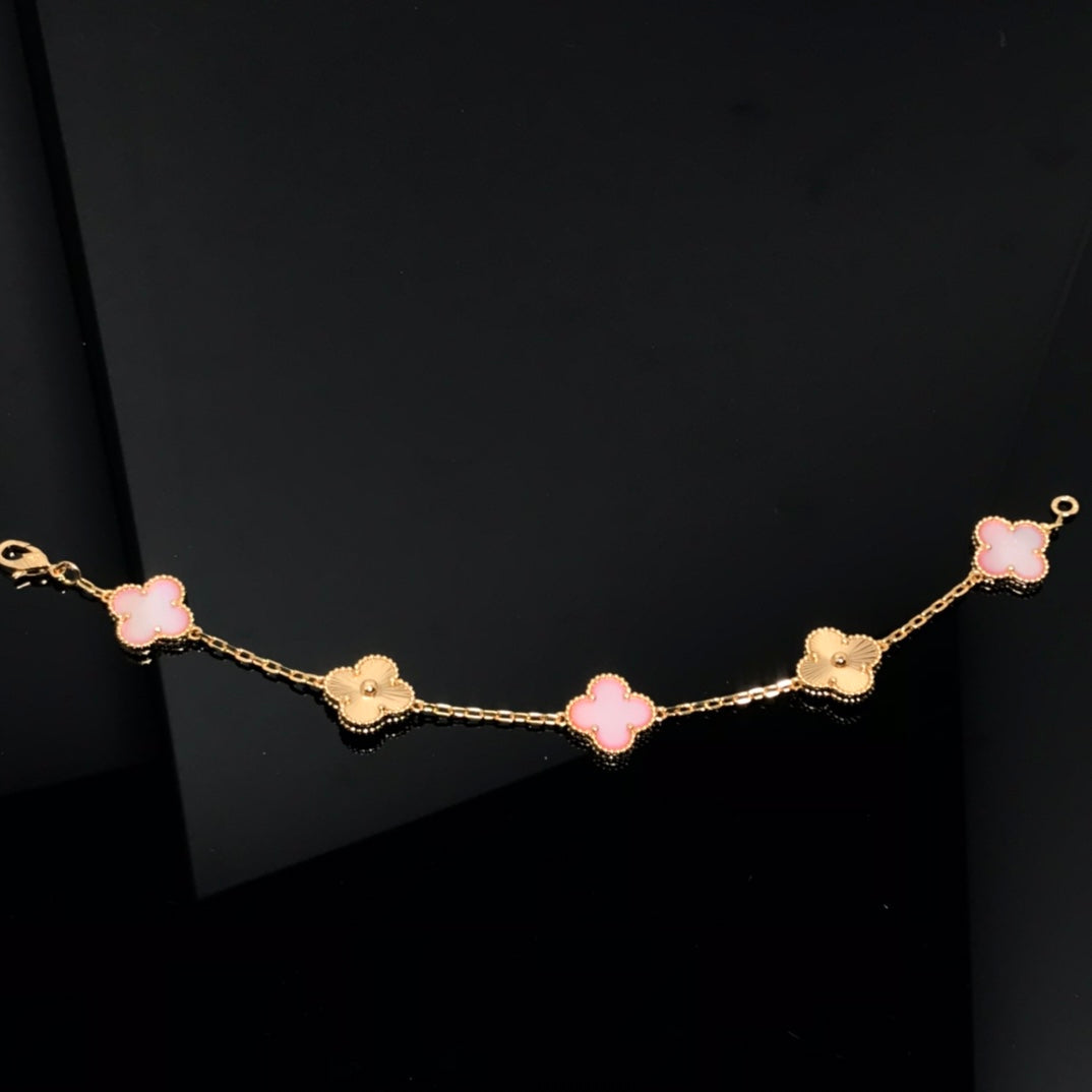 [Rosla]CLOVER BRACELET 5 MOTIF PINK AND PINK GOLD