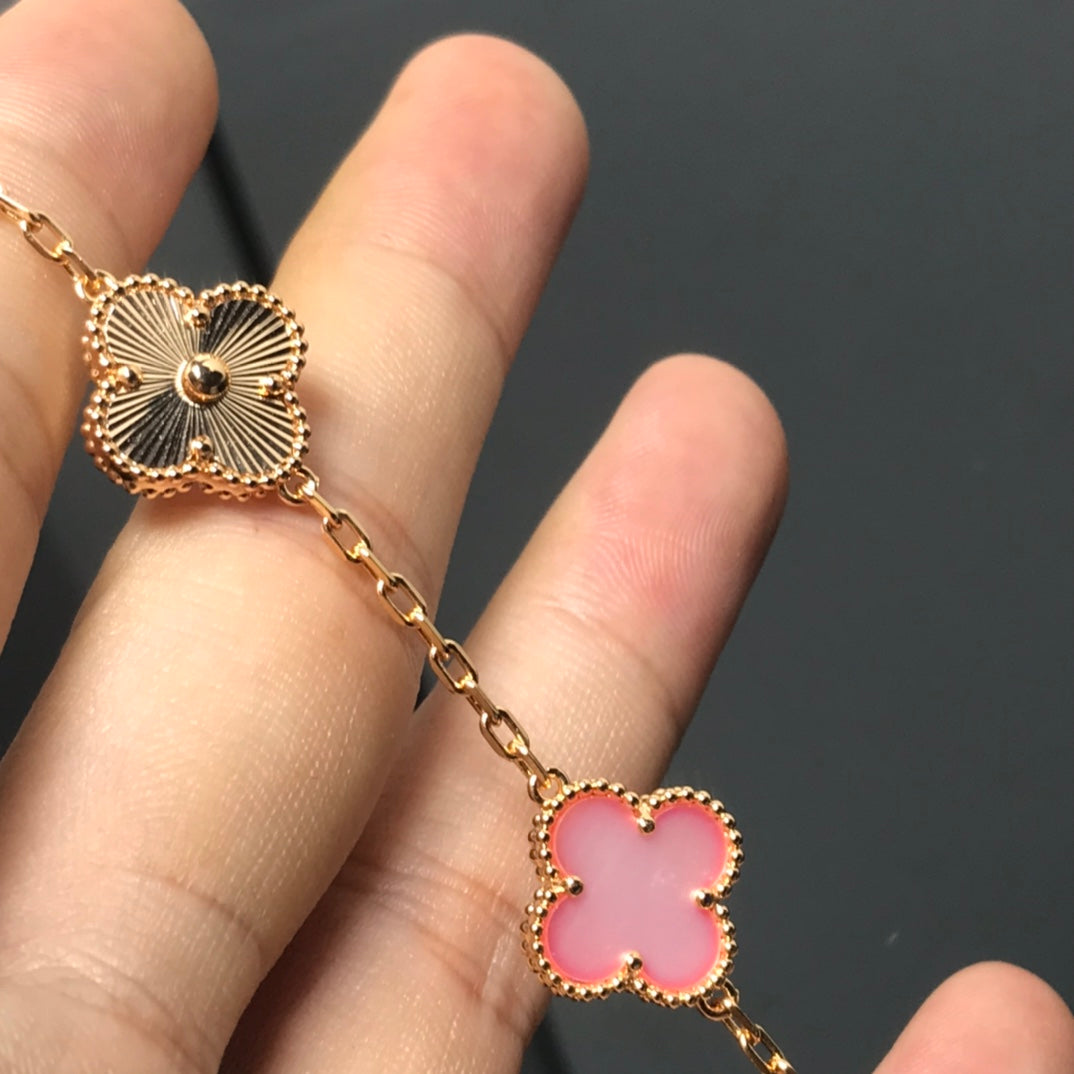 [Rosla]CLOVER BRACELET 5 MOTIF PINK AND PINK GOLD