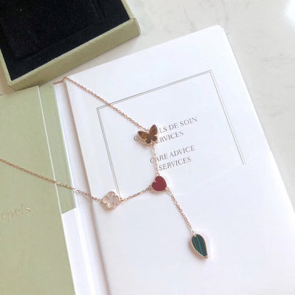 [Rosla]LUCKY SPRING 4 MOTIFS ROSE GOLD NECKLACE
