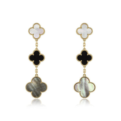 [Rosla]CLOVER EARRINGS GOLD ONYX MOP 3 MOTIF