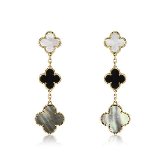 [Rosla]CLOVER EARRINGS GOLD ONYX MOP 3 MOTIF