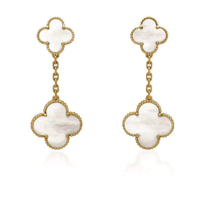 [Rosla]CLOVER 2 MOTIF WHITE MOP EARRINGS