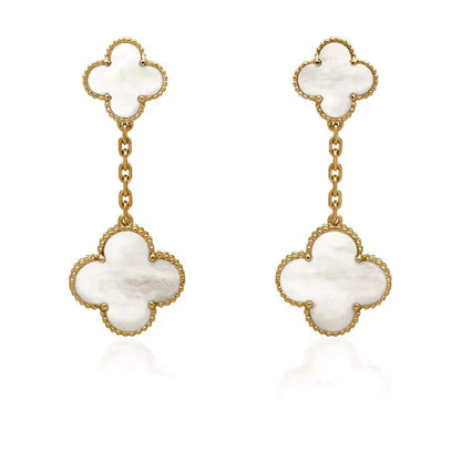 [Rosla]CLOVER 2 MOTIF WHITE MOP EARRINGS