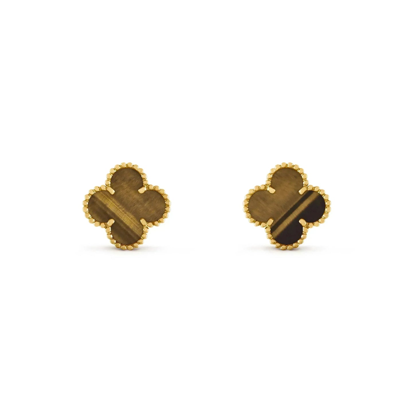 [Rosla]CLOVER MEDIUM 1 MOTIFS TIGER EYE EARRINGS