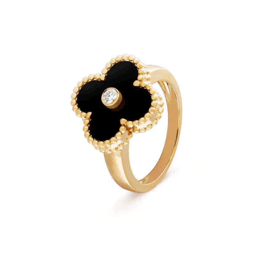 [Rosla]CLOVER ONYX RING GOLD DIAMOND