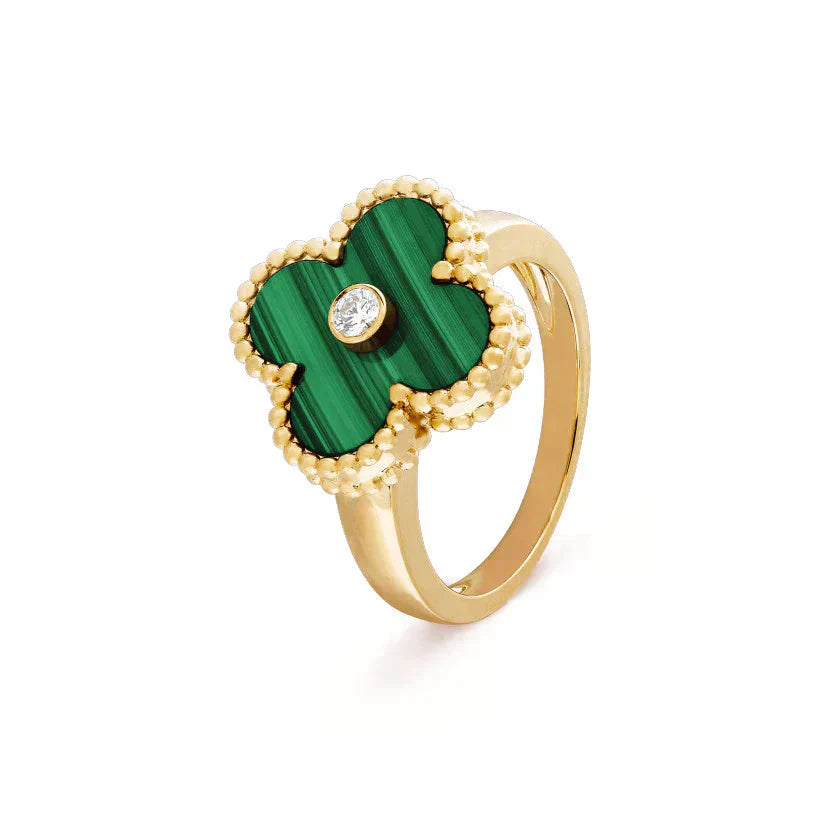 [Rosla]CLOVER MALACHITE RING GOLD DIAMOND